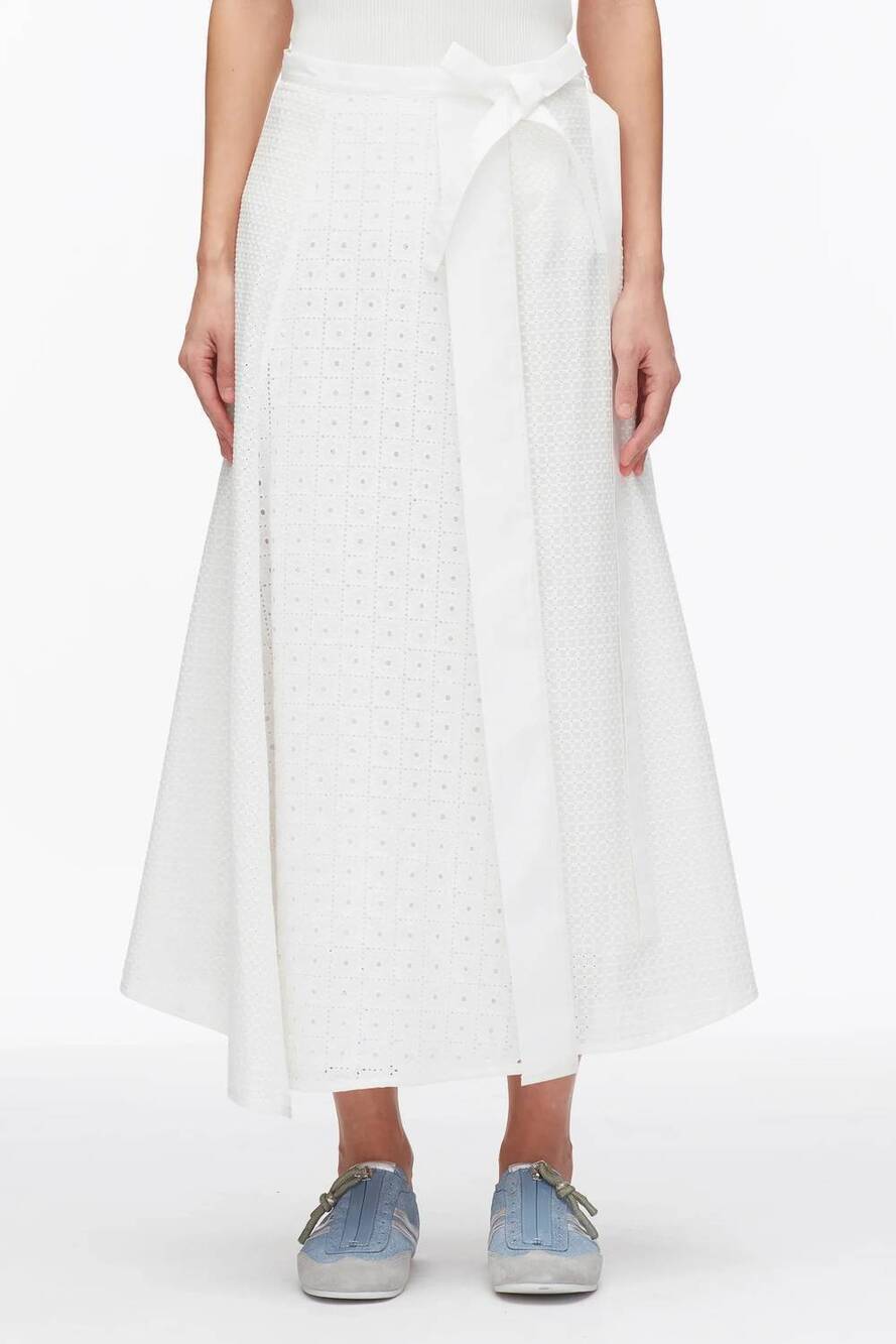 NEW 3.1 PHILLIP LIM broderie anglaise patchwork midi skirt in white
